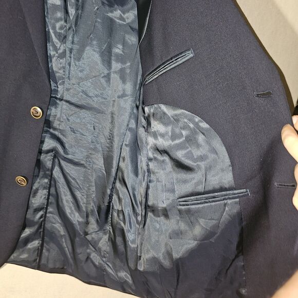 Joseph Feiss Gold Mens Blazer Jacket Size 38R Solid Blue Wool Classic Sport Coat - Picture 7 of 16